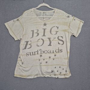 Magnolia Pearl Women's Big Boys Surfboards Cream Destressed Cotton Tee One Size